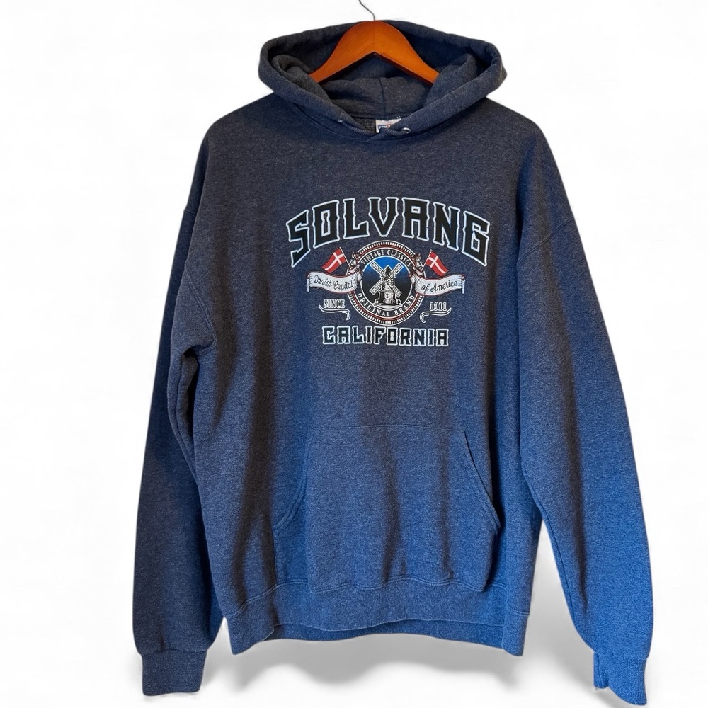 Solvang California Hoodie L Jerzees NuBlend Danish Style Pullover Sweatshirt